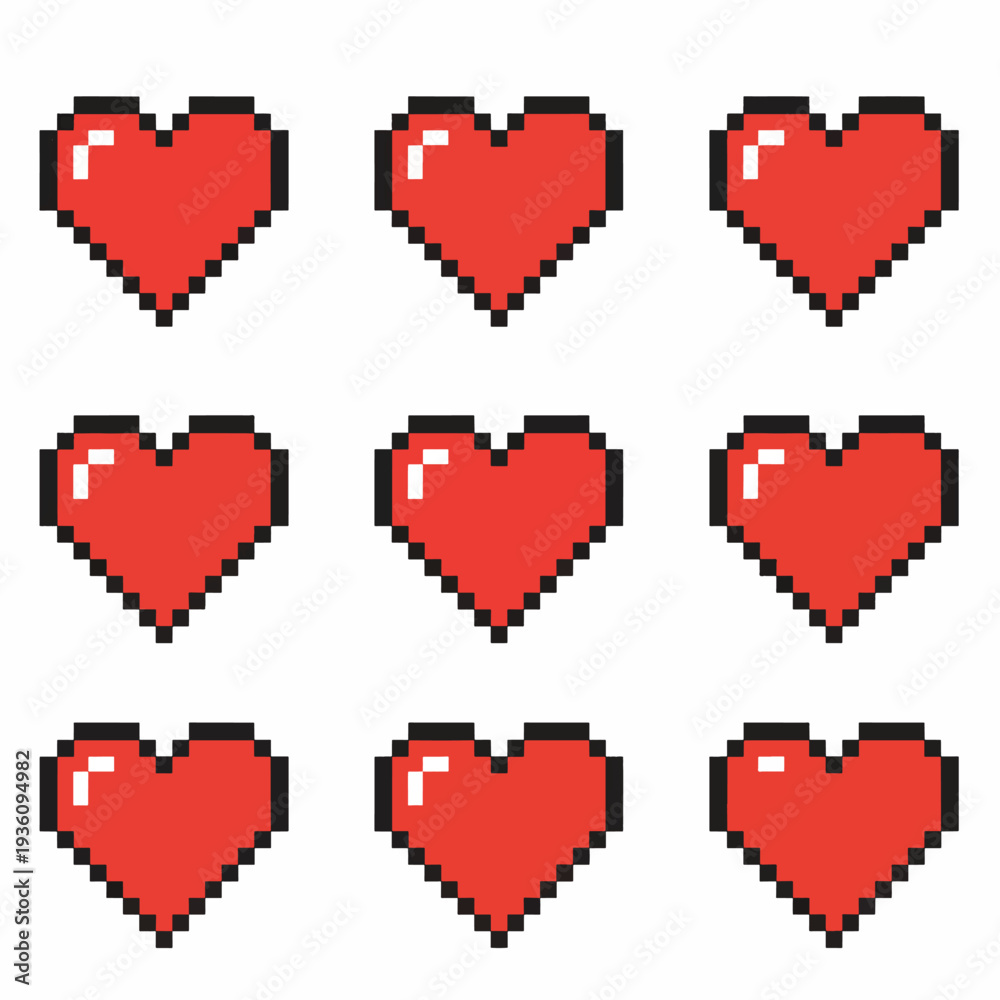 Fototapeta premium Pixel Art Heart Pattern