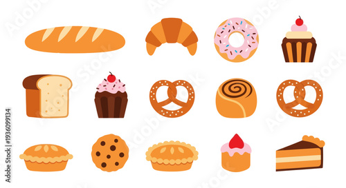 Bakery goods assortment on white background