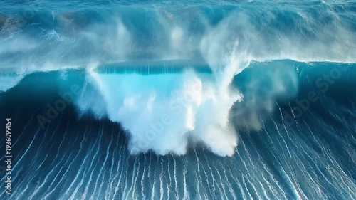 Powerful Blue Ocean Wave Crashing with White Foam wallpaper