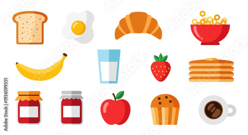 Breakfast food collection colorful vector illustration