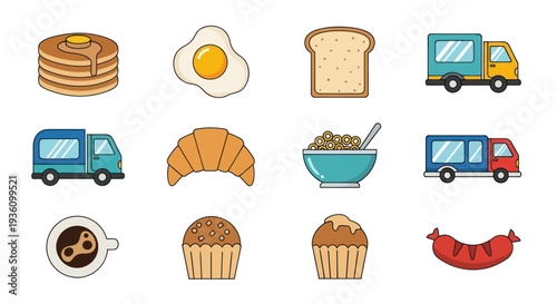 Breakfast food icon set for graphic design