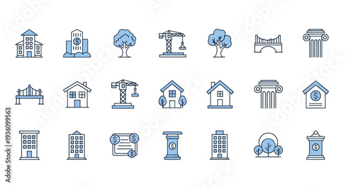 Buildings and construction icon set