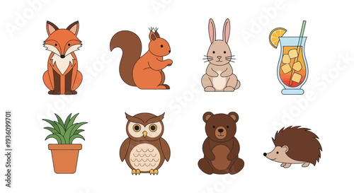 Cartoon animals and drinks illustration