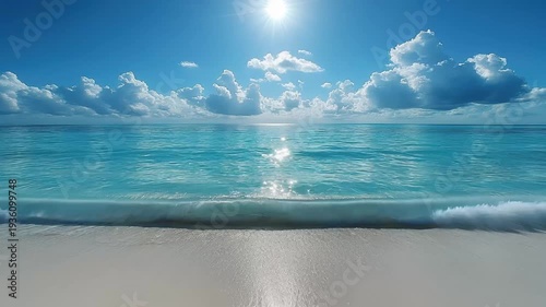 Tropical Ocean Beach with Turquoise Water and Bright Sun wallpaper