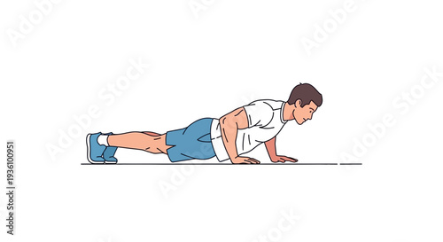 Man performing push-up exercise in athletic attire on floor