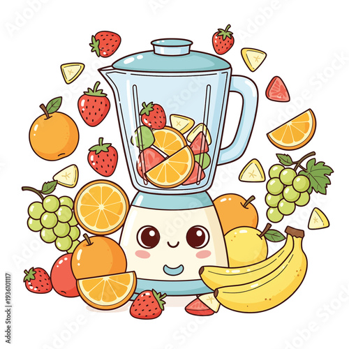 Happy Blender with Fresh Fruits