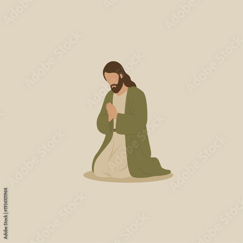 Jesus Praying in Gethsemane Garden Holy Thursday Flat Illustration