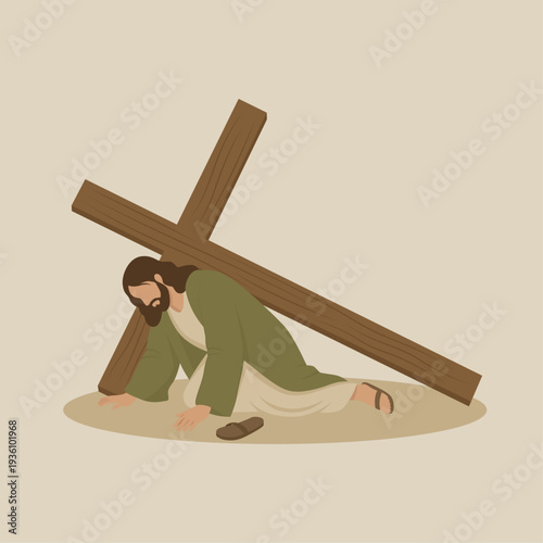 Jesus Falls Carrying the Cross Good Friday Flat Illustration