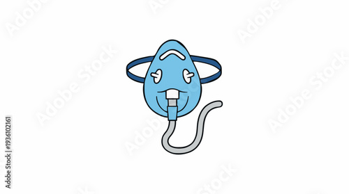 Cartoon Oxygen Mask Medical Equipment Breathing Support with Tube on White Background