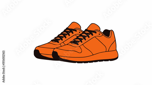 Pair Of Orange Running Sneakers With Black Laces Isolated On White Background Ready For Athletic Activity