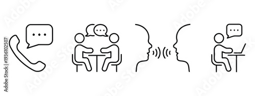 Simple line drawings of communication scenarios