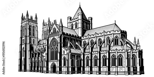 Detailed woodcut drawing of a historic heritage site with towers
