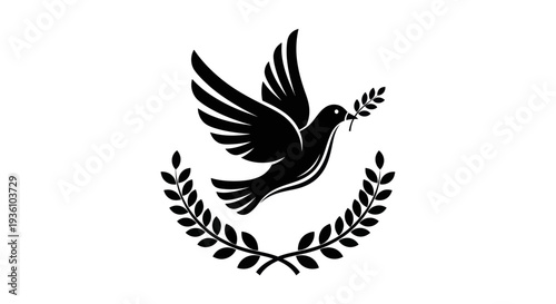Obraz na plátne Flying dove with olive branch emblem