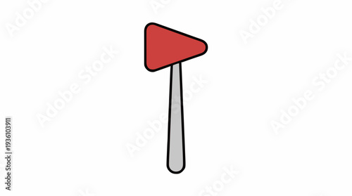 Medical Reflex Hammer With Red Triangular Head and Gray Handle Isolated on White Background