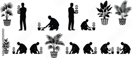 Beautiful aerial view of a lone hiker standing on a rocky mountain peak during a vibrant golden hour sunset with clouds below