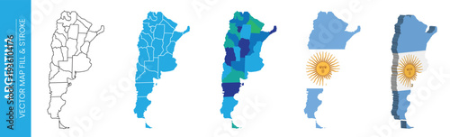 A series of maps depicting Argentina, showcasing its administrative divisions and national flag. This visual representation is ideal for geographic or patriotic themes.