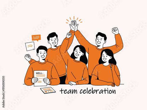 celebration of business team giving high five for success
