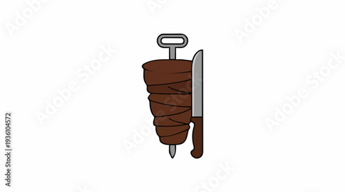Doner Kebab Meat Stack With A Carving Knife On White Background