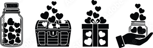 Flat vector silhouettes of diverse trucks including crane and cargo icons