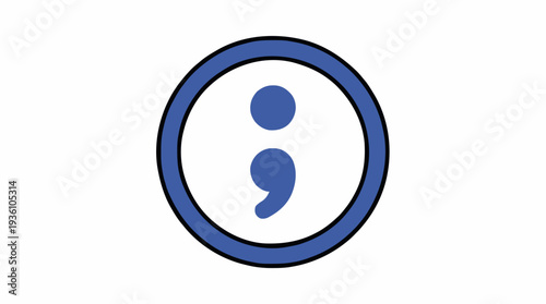Blue circle with a semicolon symbol inside representing punctuation concept for awareness and mental health support