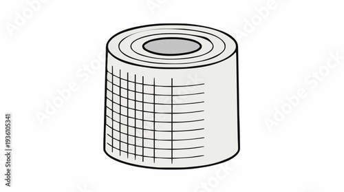 White Medical Bandage Roll with Grid Pattern and Gray Center on White Background