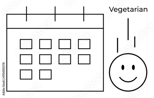 Vegetarian concept. Vegetarian practices with a calendar and happy face promoting meal planning. Vegetarian choices improve health and align with sustainable living. Meal planning, health