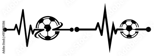 Heartbeat line with soccer balls as a medical sports concept