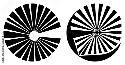 Geometric circular sunburst and radial line patterns