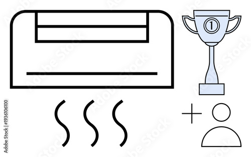 Air conditioning concept. Central elements include HVAC, efficiency, and user-centered design. Air conditioning improves comfort and efficiency. For technology, efficiency, lifestyle, smart home