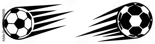 Vector set of two fast moving soccer balls with motion trails