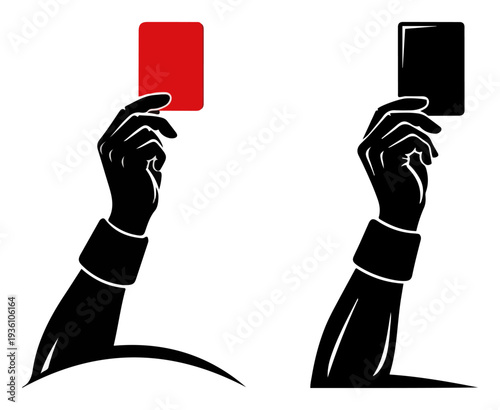 Referees hand holding red and yellow penalty cards for soccer match