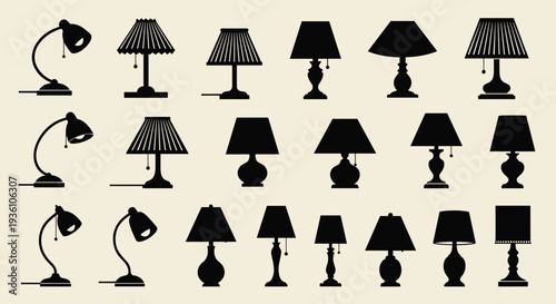 Silhouette lamp collection, modern desk lamps, vintage table lamps, adjustable arm lighting, interior decor, minimalist design, home illumination, stylish fixtures