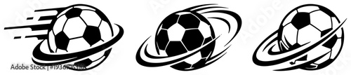 Collection of soccer balls with dynamic motion lines