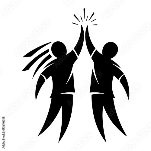 Two people celebrating a high five success silhouette