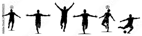 Set of silhouettes showing children playing soccer