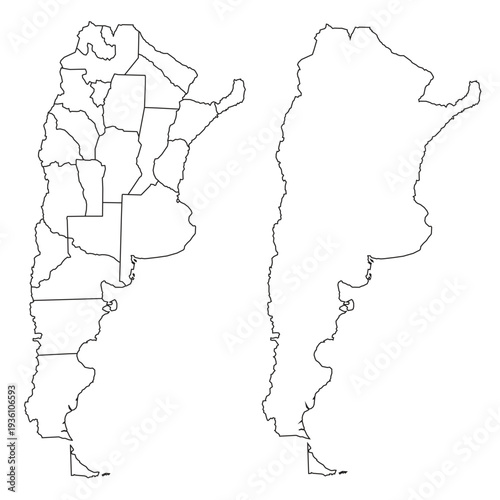 Outline Map of Argentina with Internal Provinces and Border