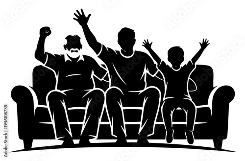 Three generations of family cheering while watching sports