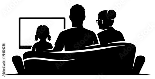 Family sitting on a sofa watching television together