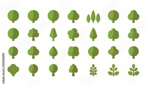 Flat tree icon collection green nature and healthy lifestyle vector set isolated on white background