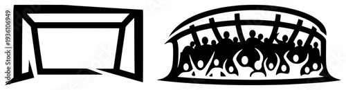 Soccer goal frame and crowd silhouettes