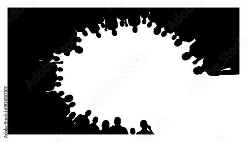 Circular frame made of cheering sports crowd silhouettes