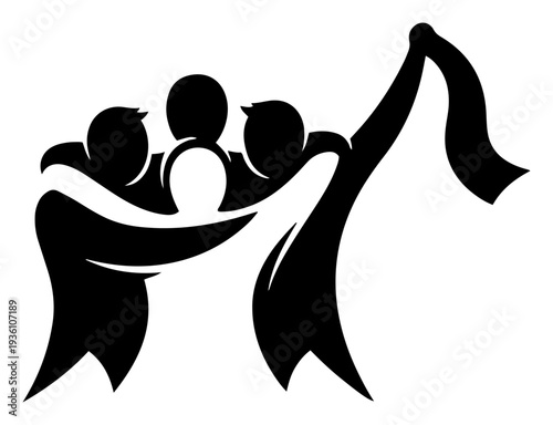 Abstract silhouette of friends or fans hugging and cheering