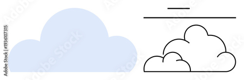 Weather forecast, cloud computing, storage, technology, minimal design, eco-friendly ideas. Blue solid cloud and black outlined cloud design. Weather forecast and cloud computing concept