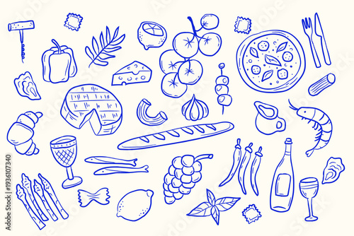 Italian Food Doodle Set Hand Drawn