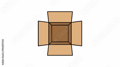 An Open Cardboard Box Viewed From Above Isolated on a White Background Ready for Shipping or Storage