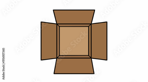 An Opened Cardboard Box Viewed From Above Against A White Background Showing Empty Interior Space