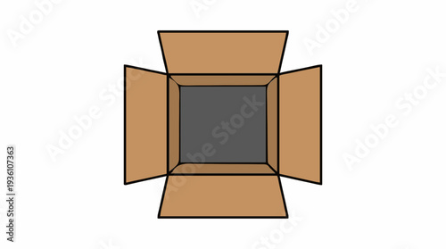 Open Cardboard Box With Dark Interior View From Above Against A White Background