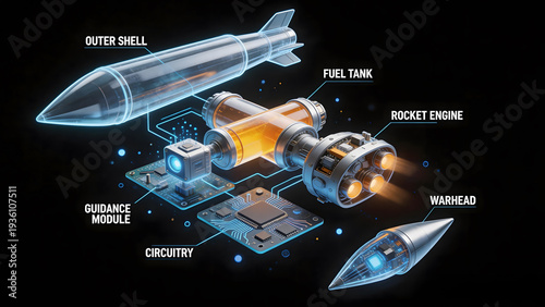 Detailed diagram of a rocket's internal components and structure viewed from an isometric perspective