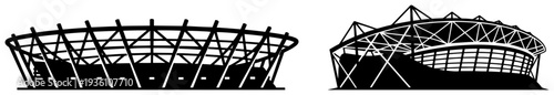 Silhouettes of large modern stadium arenas for sports events