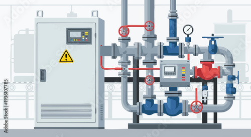 Industrial Plumbing System with Control Panel and Gauges.